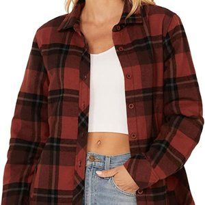 North River Women's Rust Buffalo Flannel Shacket Burgundy Small